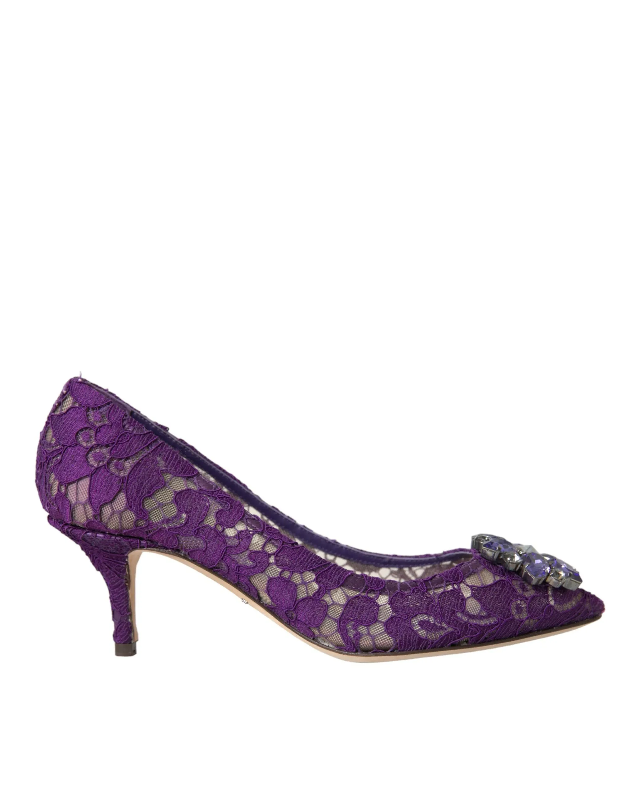 Purple Taormina Lace Crystal Heel Pumps Shoes sold by Louxly