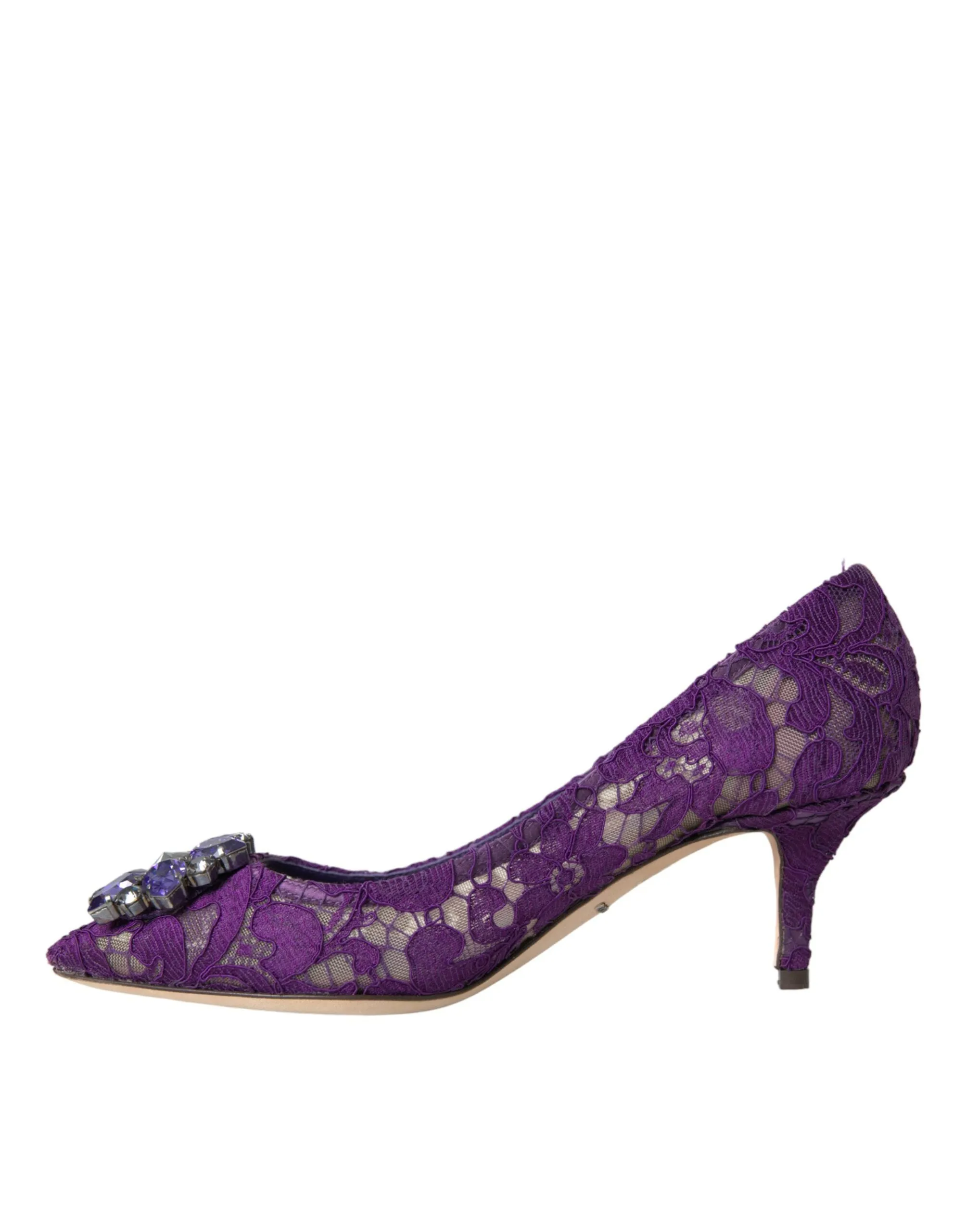 Purple Taormina Lace Crystal Heel Pumps Shoes sold by Louxly product image thumbnail 5