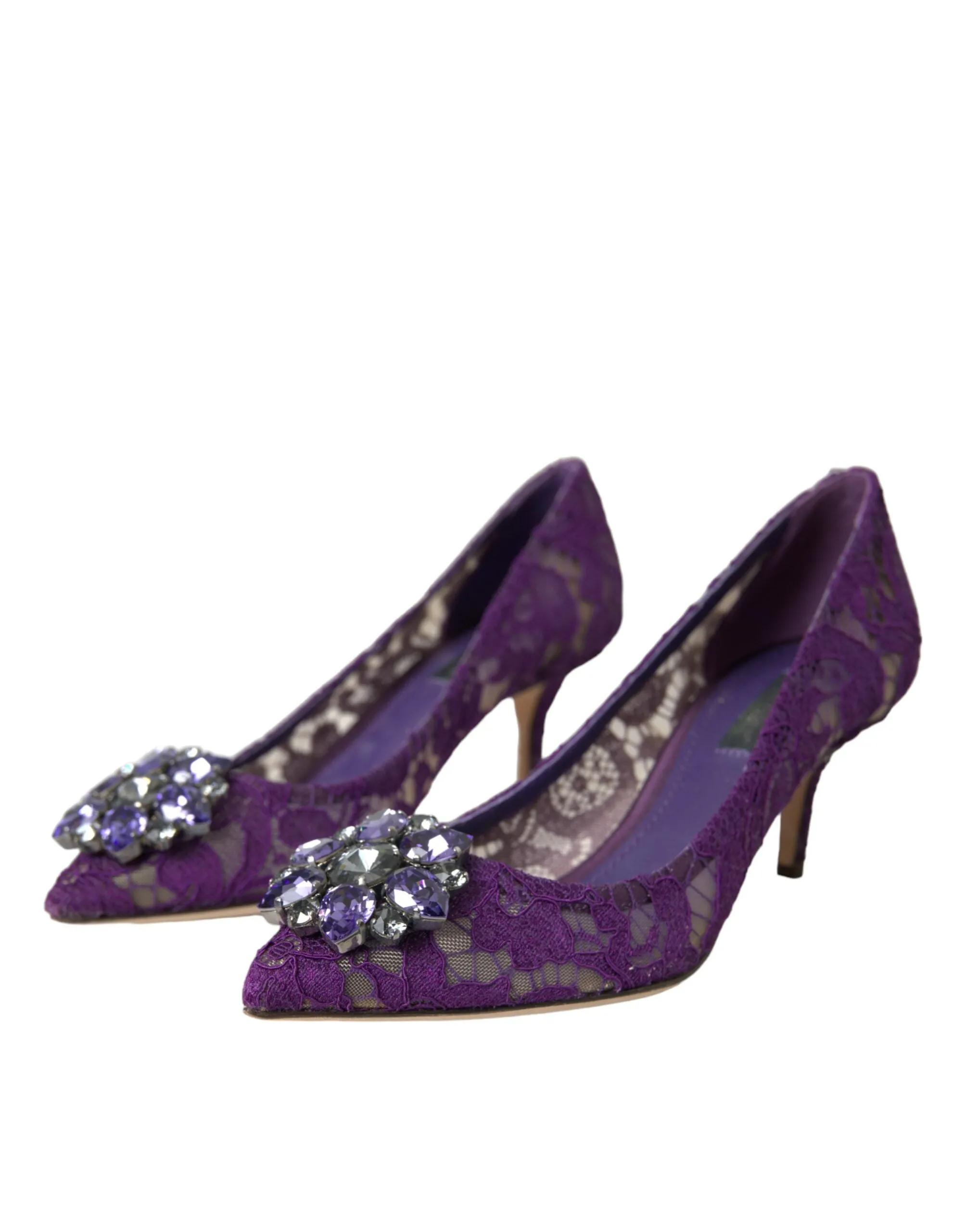 Purple Taormina Lace Crystal Heel Pumps Shoes sold by Louxly product image thumbnail 3