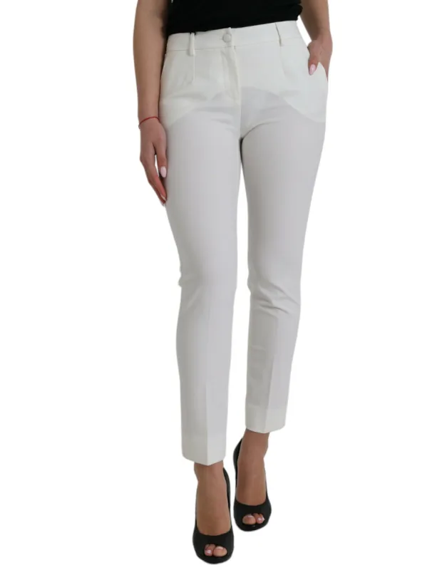 Elegant White Mid-Waist Tapered Pants sold by Louxly