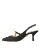 Black Leather Faux Pearls Slingbacks Shoes sold by Louxly