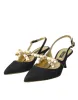 Black Leather Faux Pearls Slingbacks Shoes sold by Louxly