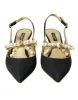 Black Leather Faux Pearls Slingbacks Shoes sold by Louxly
