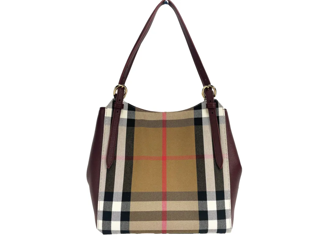 Small Canterby Mahogany Leather Check Canvas Tote Bag Purse sold by Louxly