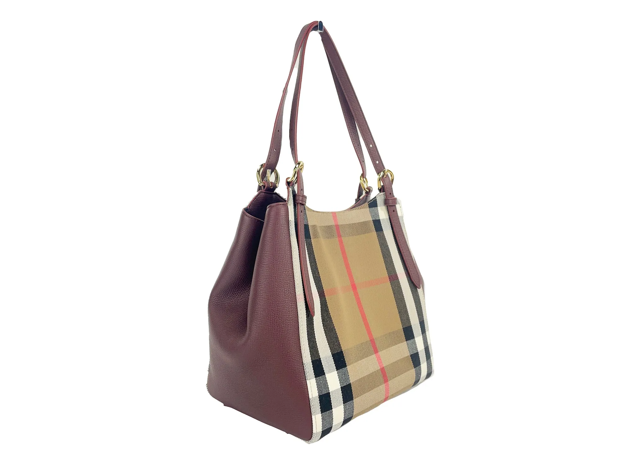 Small Canterby Mahogany Leather Check Canvas Tote Bag Purse sold by Louxly product image thumbnail 3