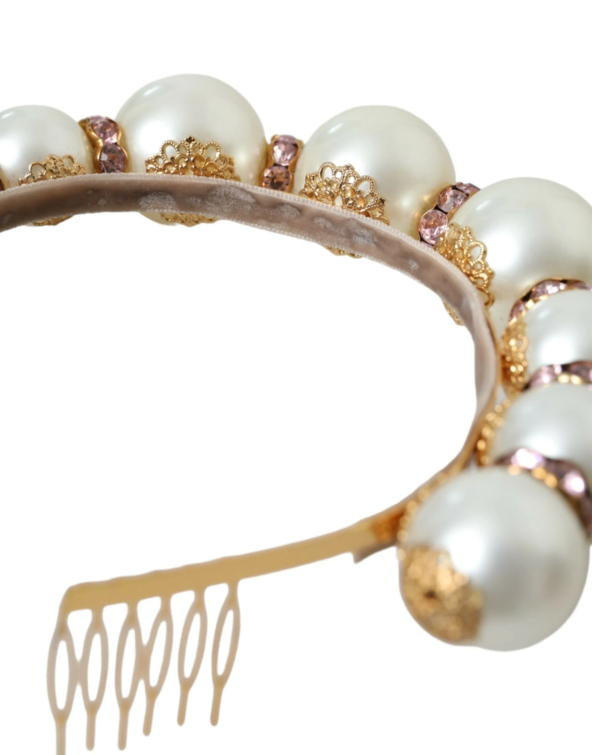 White Faux Pearl Crystal Embellished Headband Diadem sold by Louxly product image thumbnail 5