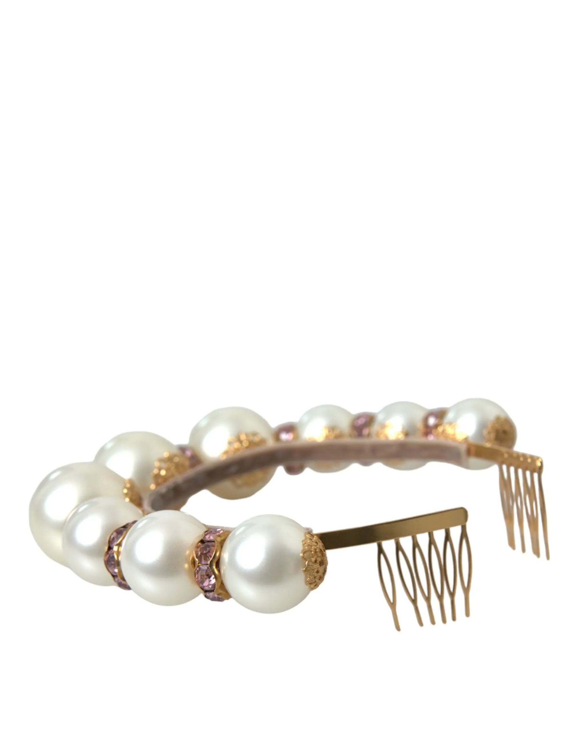 White Faux Pearl Crystal Embellished Headband Diadem sold by Louxly product image thumbnail 3