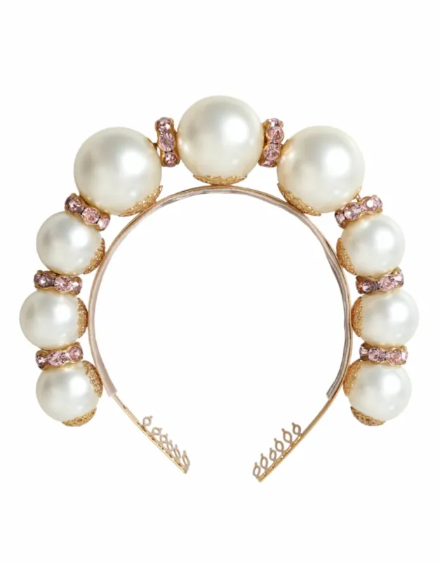 White Faux Pearl Crystal Embellished Headband Diadem sold by Louxly