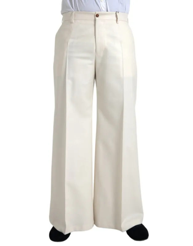 White Wool Wide Leg Mid Waist Pants sold by Louxly