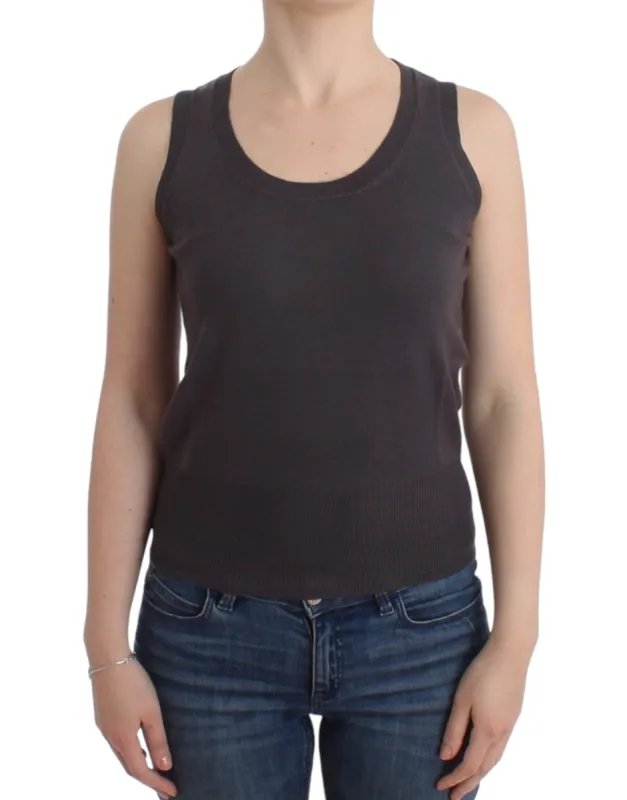 Elegant Sleeveless Brown Knit Top sold by Louxly