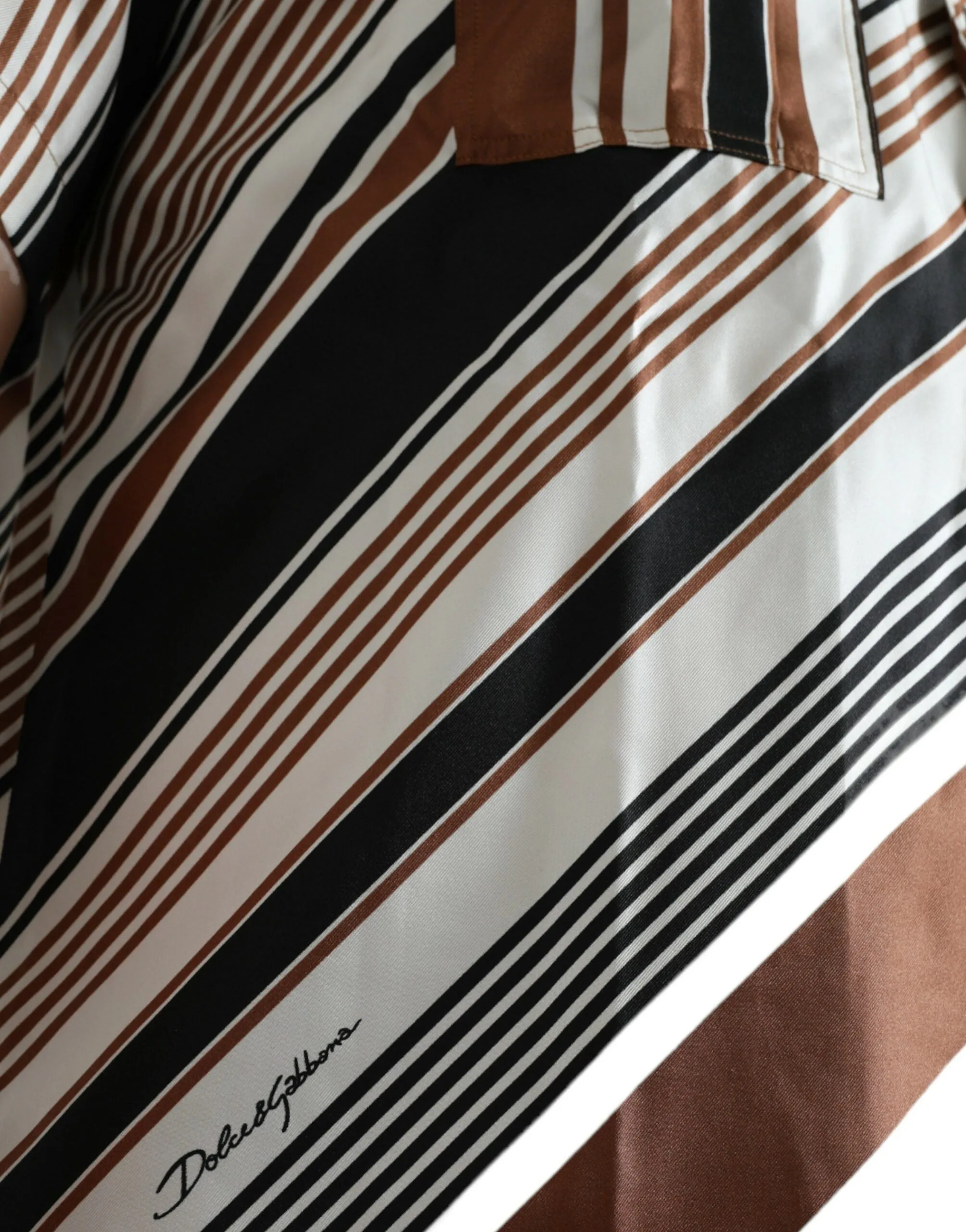 Brown White Silk Striped Short Sleeve Shirt sold by Louxly product image thumbnail 5