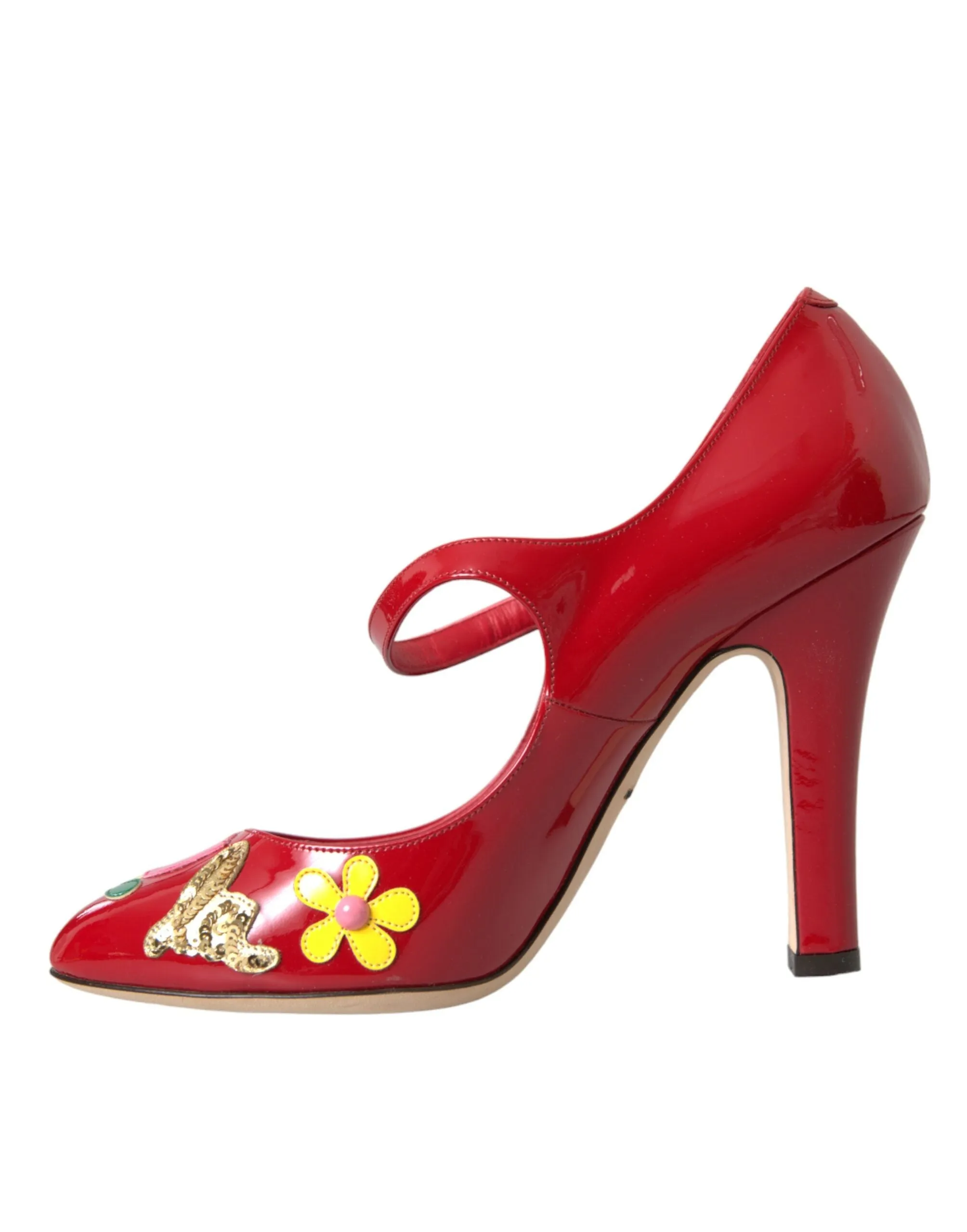 Red Leather Embellished Mary Jane Pumps Heels Shoes sold by Louxly product image thumbnail 5