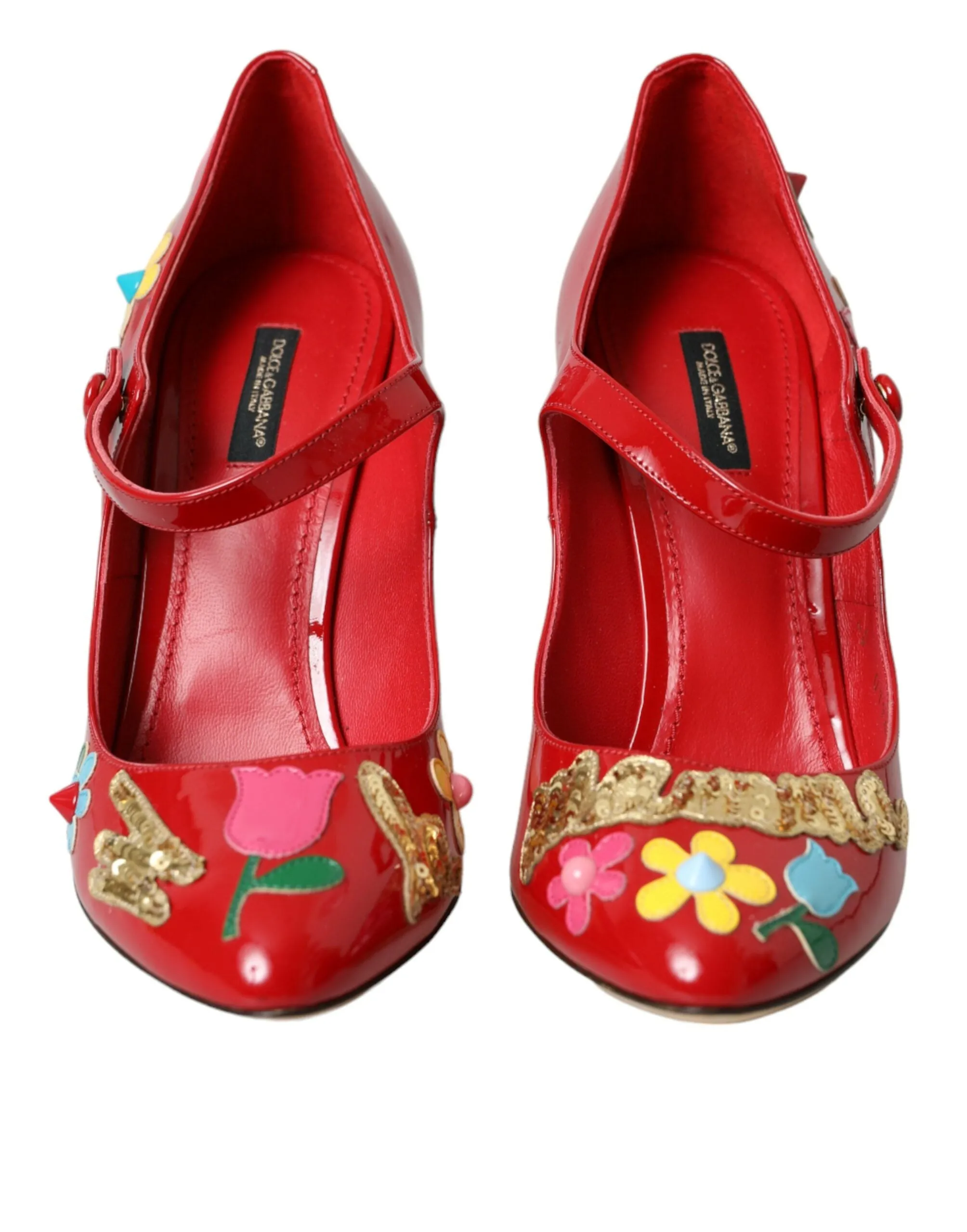 Red Leather Embellished Mary Jane Pumps Heels Shoes sold by Louxly product image thumbnail 2