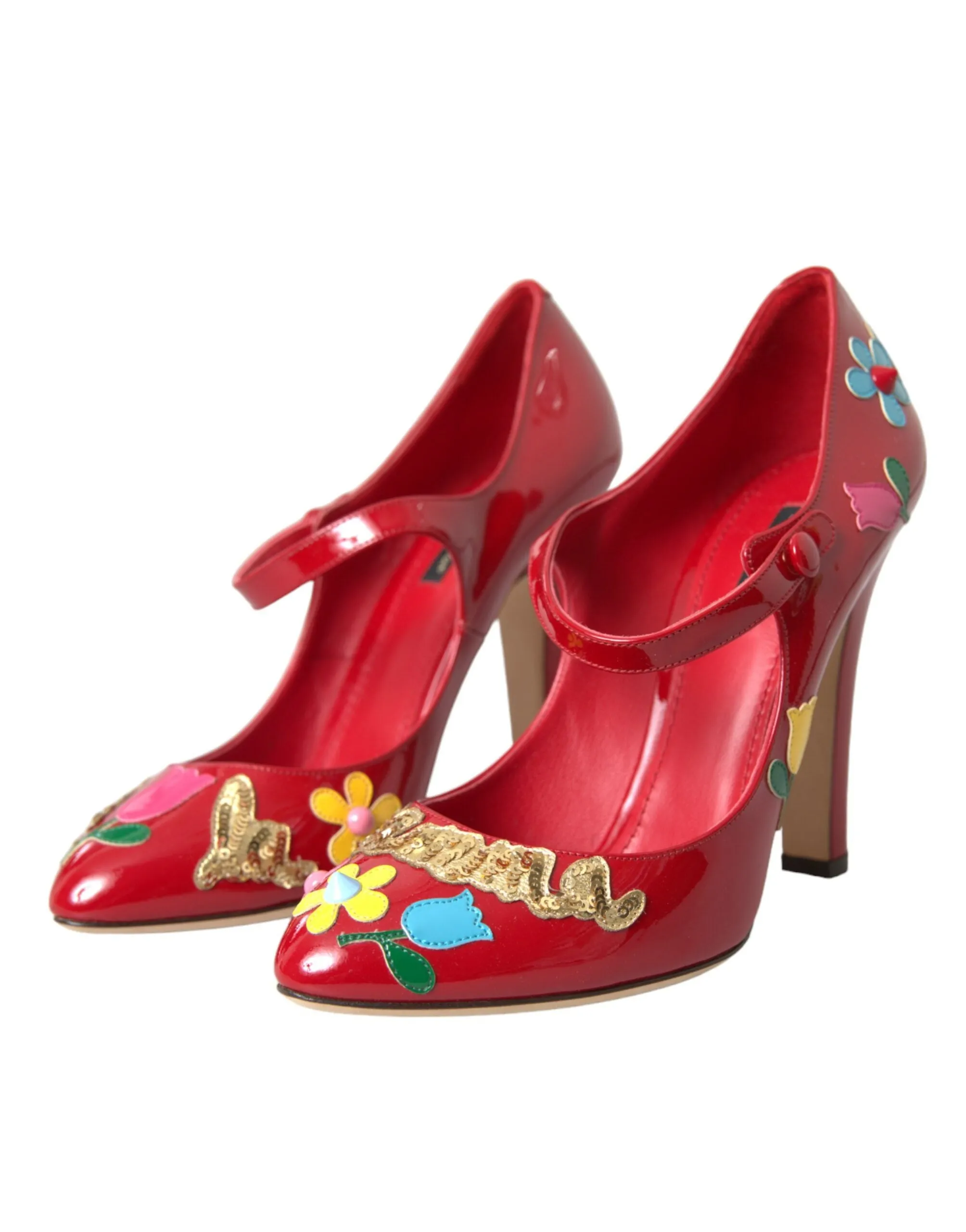 Red Leather Embellished Mary Jane Pumps Heels Shoes sold by Louxly product image thumbnail 3