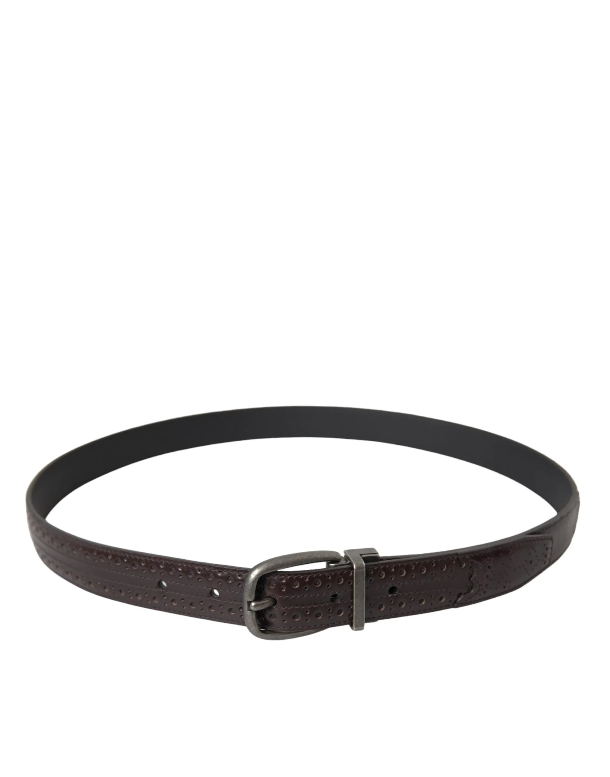 Dark Brown Perforated Leather Metal Buckle Belt Men sold by Louxly product image thumbnail 3