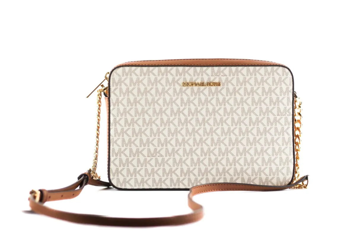 Jet Set Large East West Saffiano Leather Crossbody Bag Handbag (Vanilla Signature) sold by Louxly