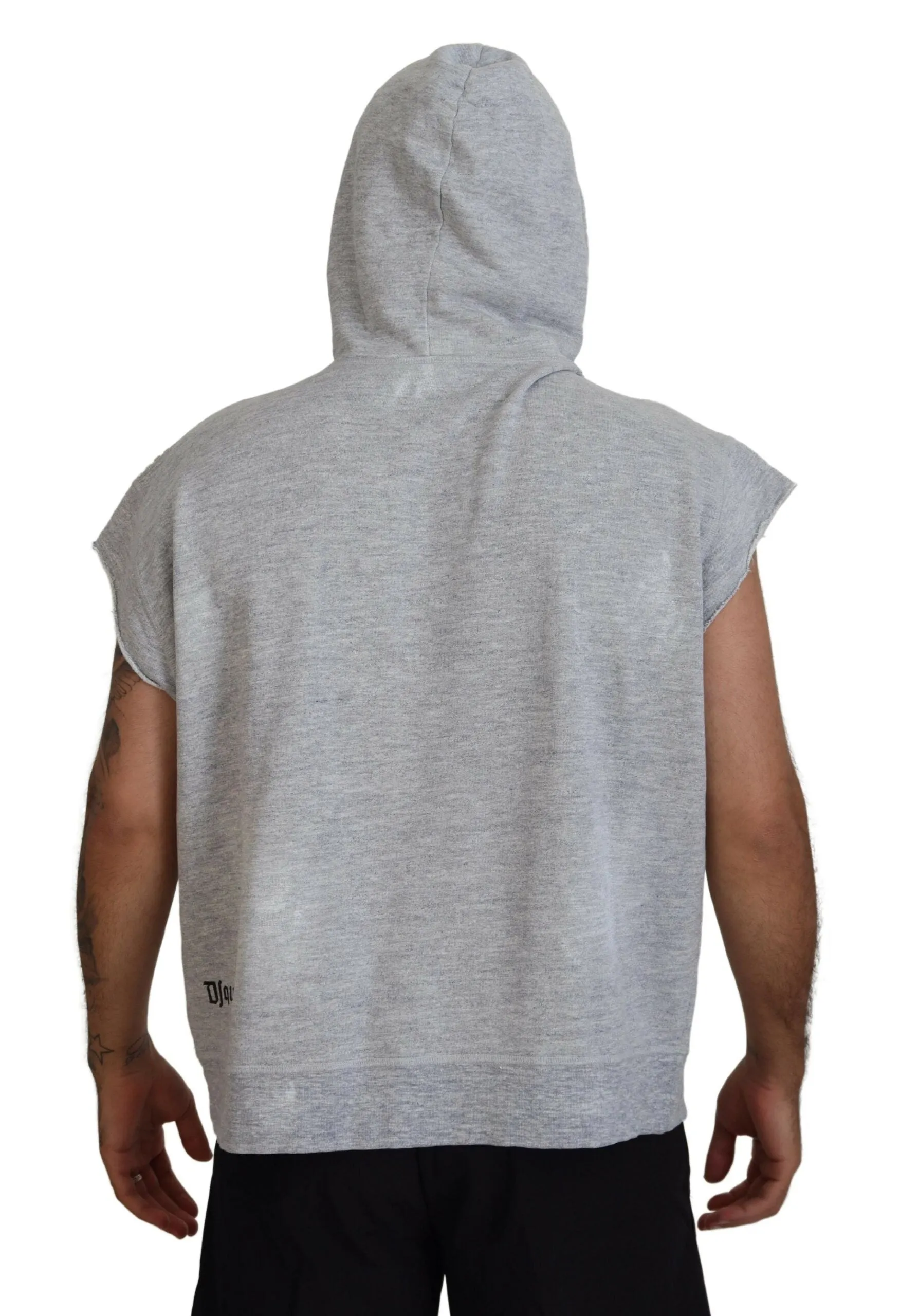 Light Gray Cotton Short Sleeves Hooded T-shirt sold by Louxly product image thumbnail 3