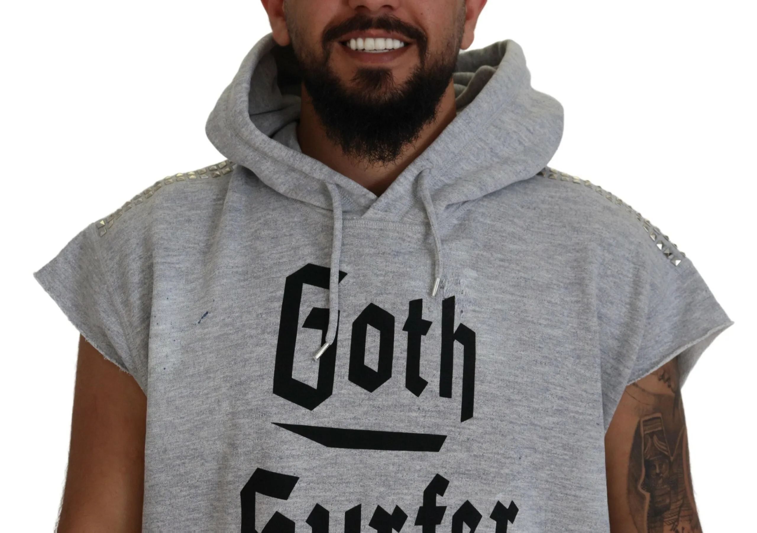 Light Gray Cotton Short Sleeves Hooded T-shirt sold by Louxly product image thumbnail 4