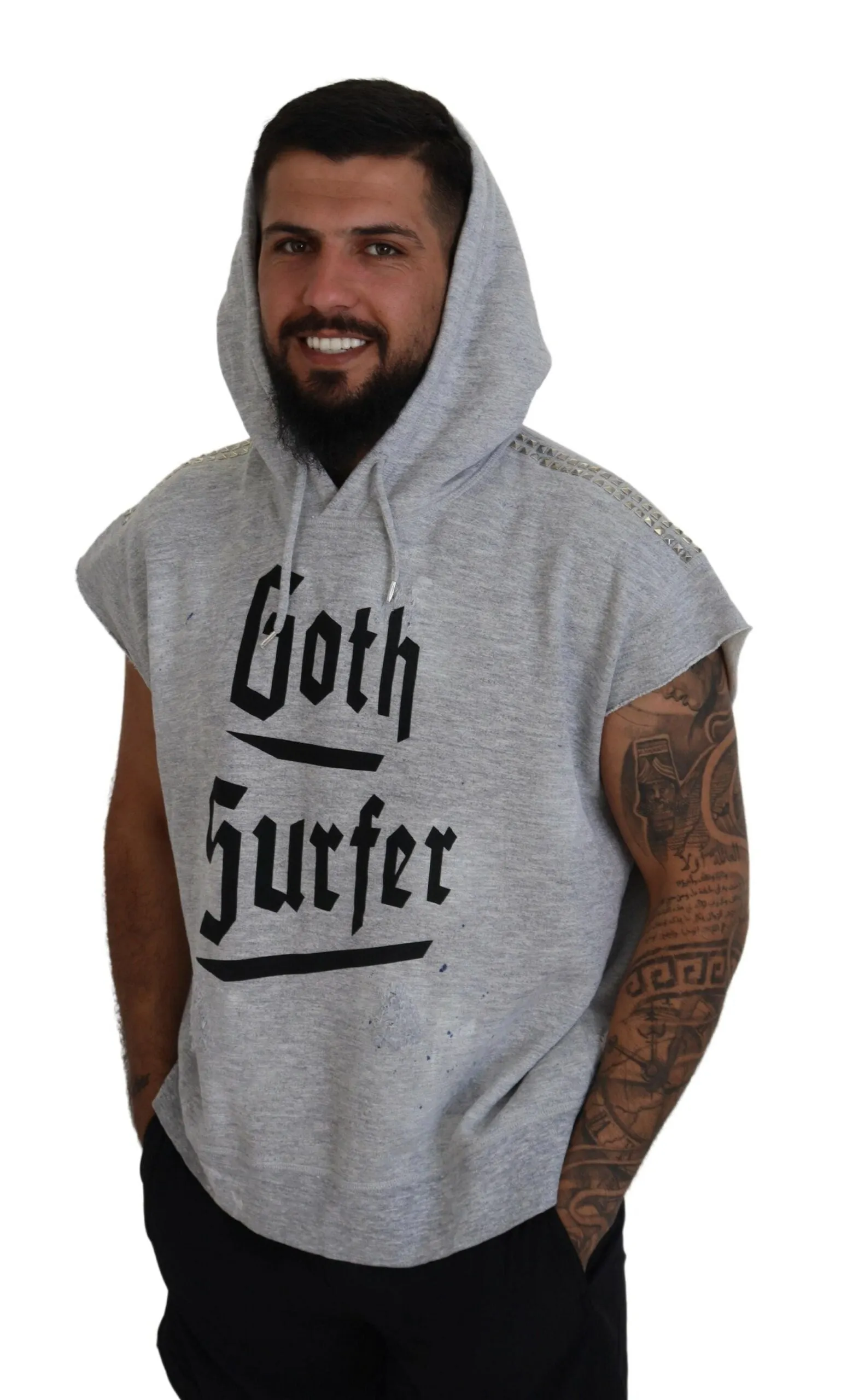 Light Gray Cotton Short Sleeves Hooded T-shirt sold by Louxly product image thumbnail 5