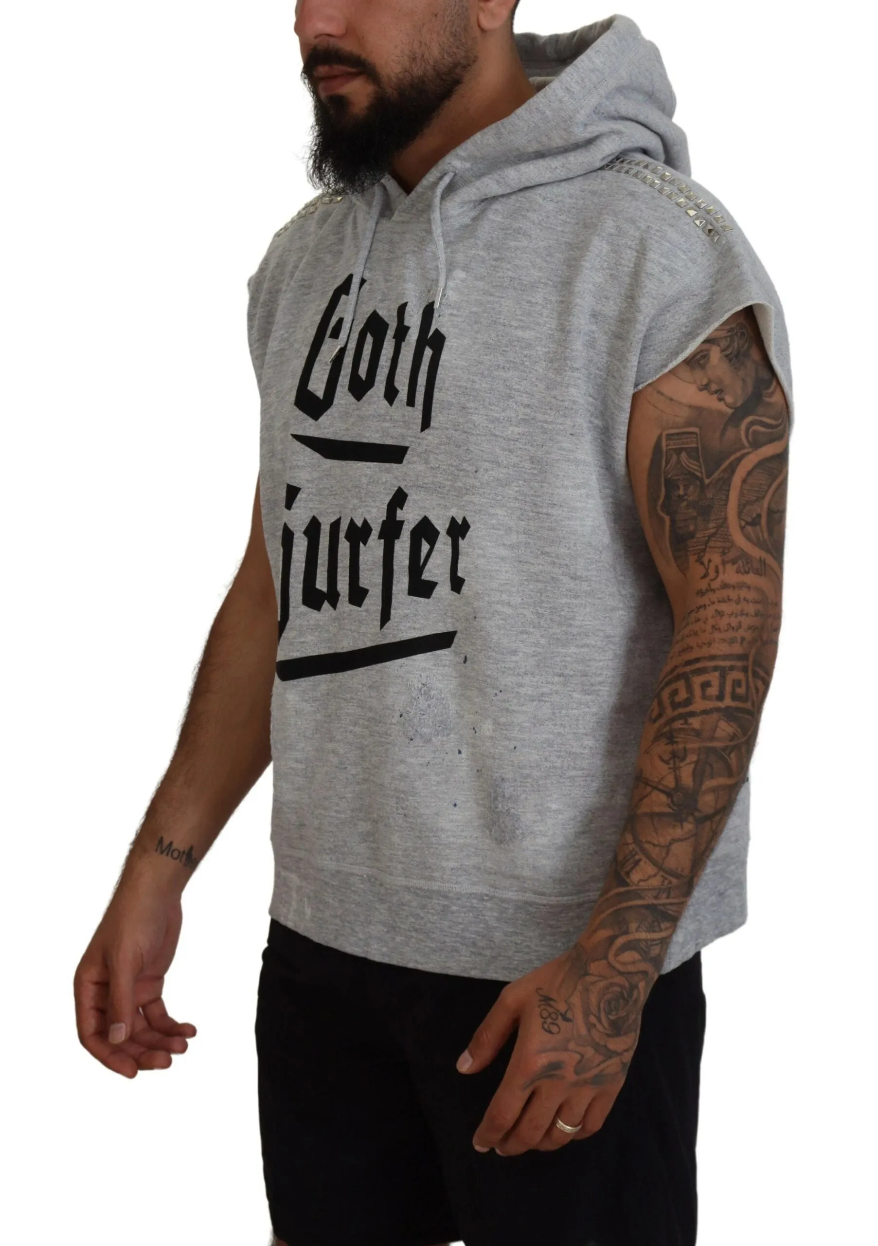 Light Gray Cotton Short Sleeves Hooded T-shirt sold by Louxly product image thumbnail 2