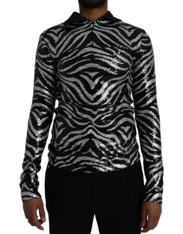 Black Silver Sequined Polyester Sweater sold by Louxly