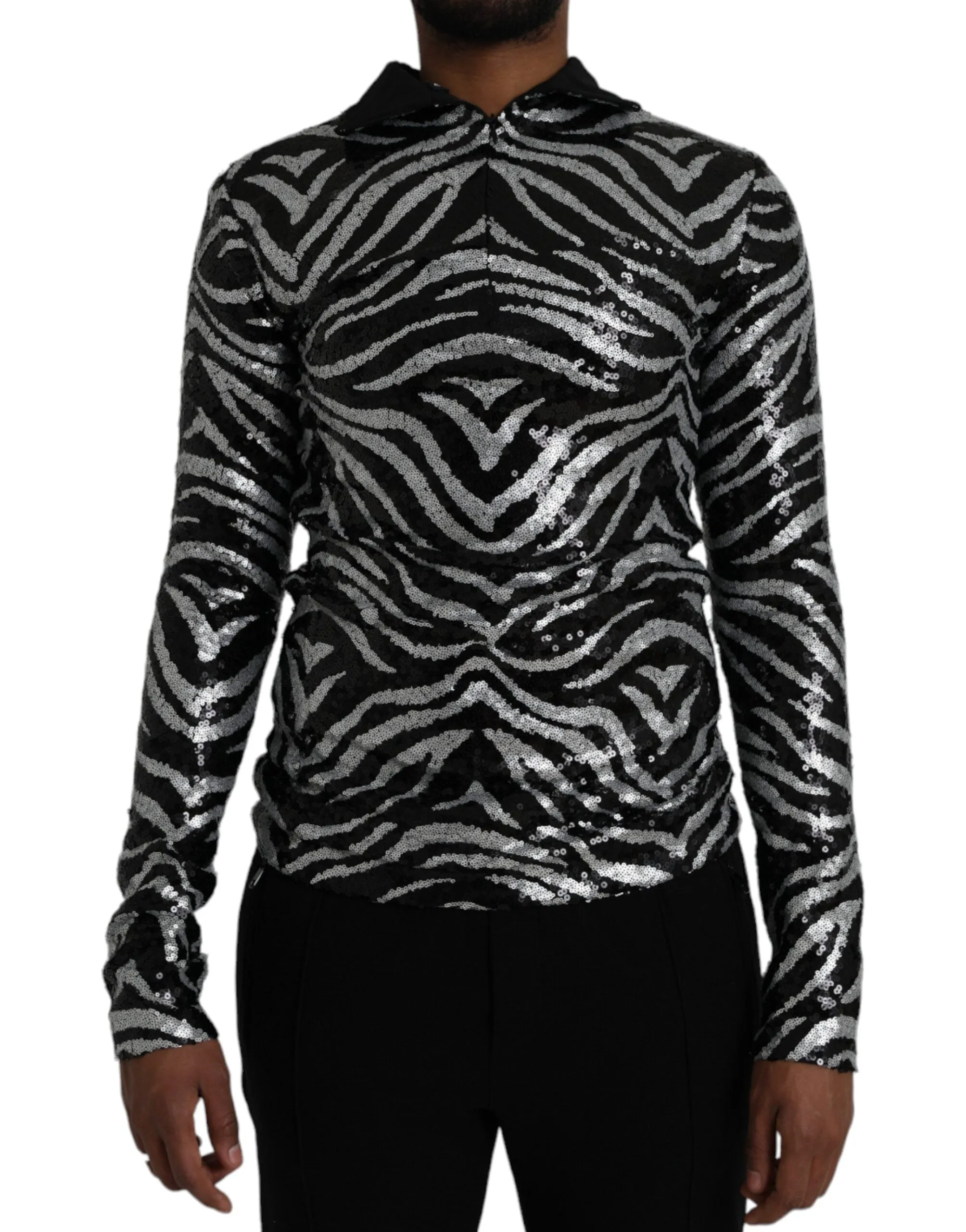 Black Silver Sequined Polyester Sweater sold by Louxly