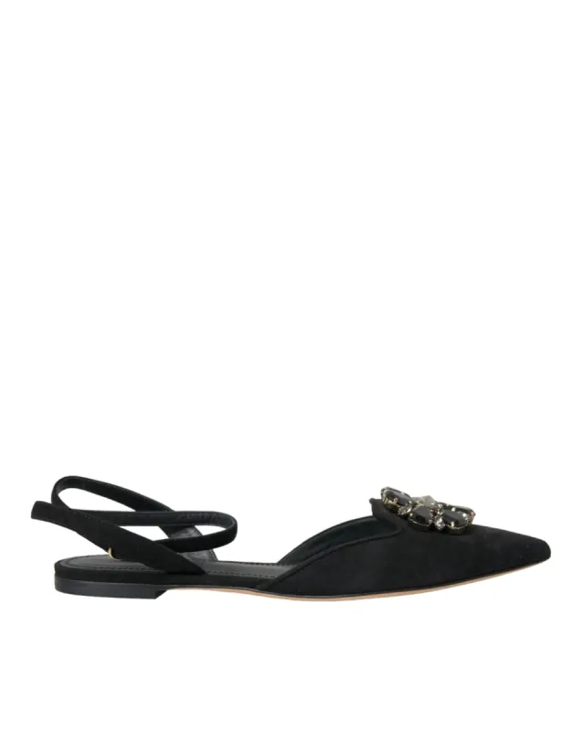 Black Leather Crystal Slingback Sandals Shoes sold by Louxly