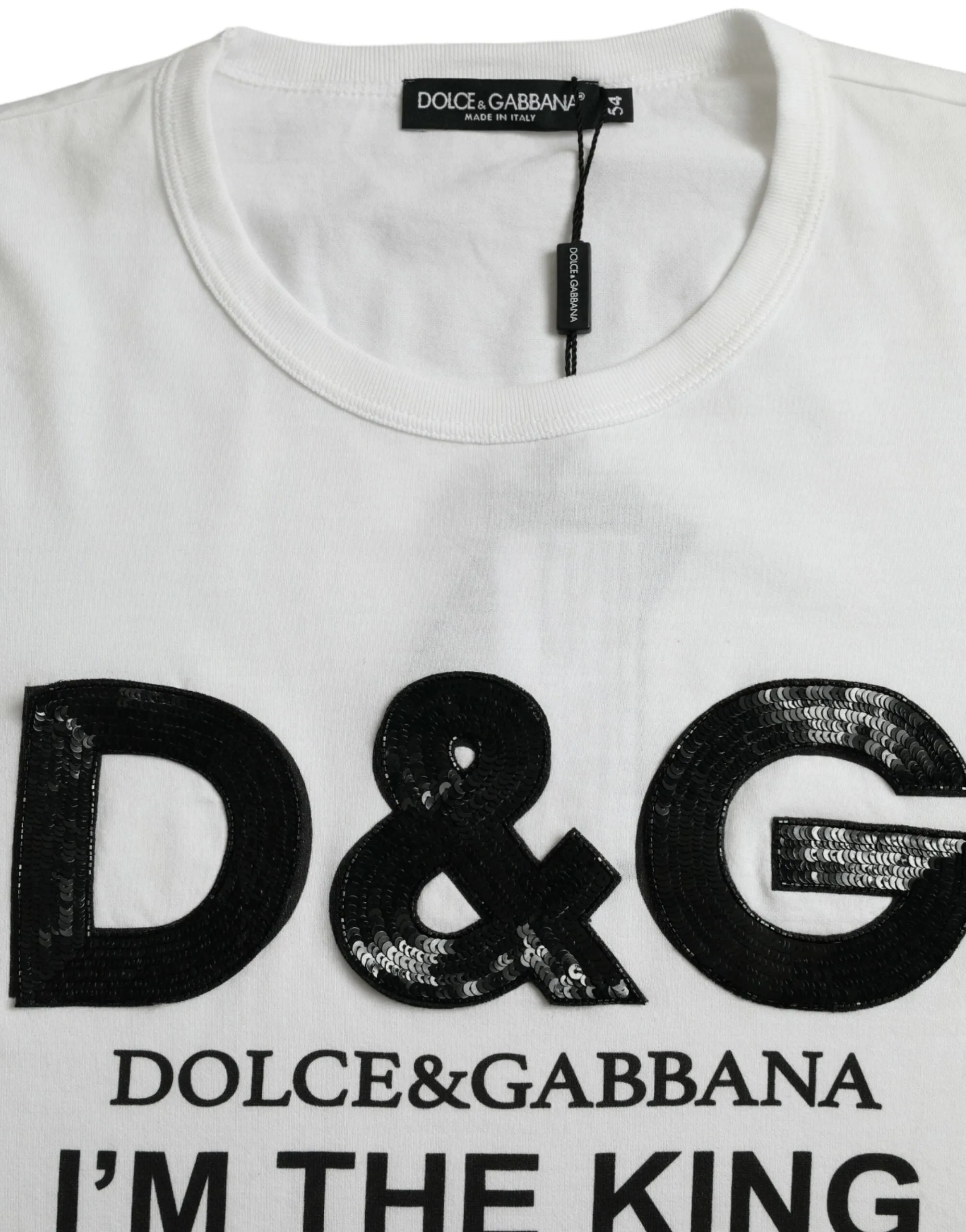 White D&G King Print Cotton Crewneck T-shirt sold by Louxly product image thumbnail 3