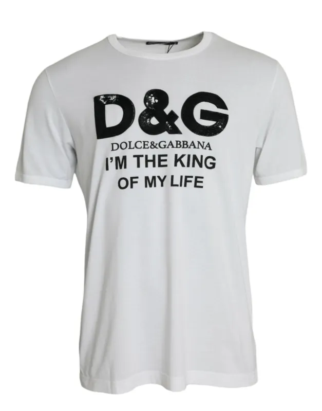 White D&G King Print Cotton Crewneck T-shirt sold by Louxly