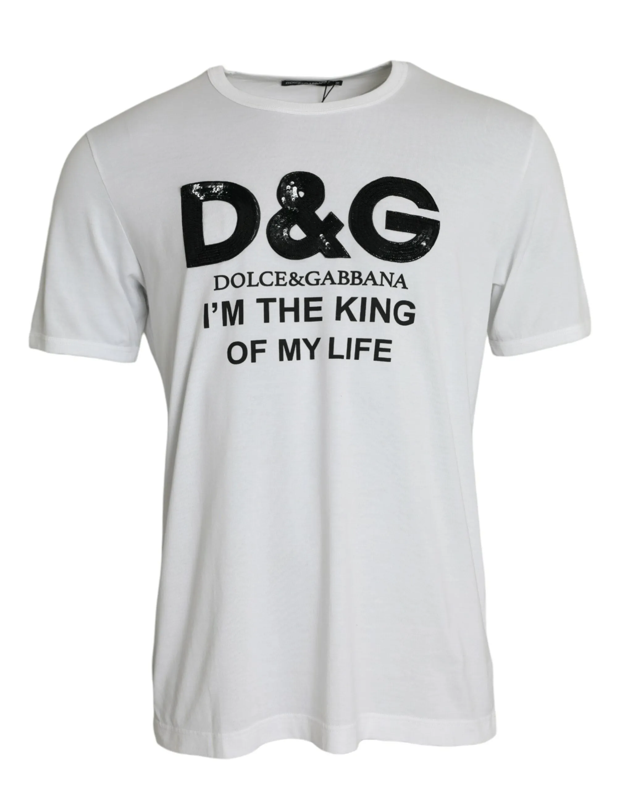 White D&G King Print Cotton Crewneck T-shirt sold by Louxly
