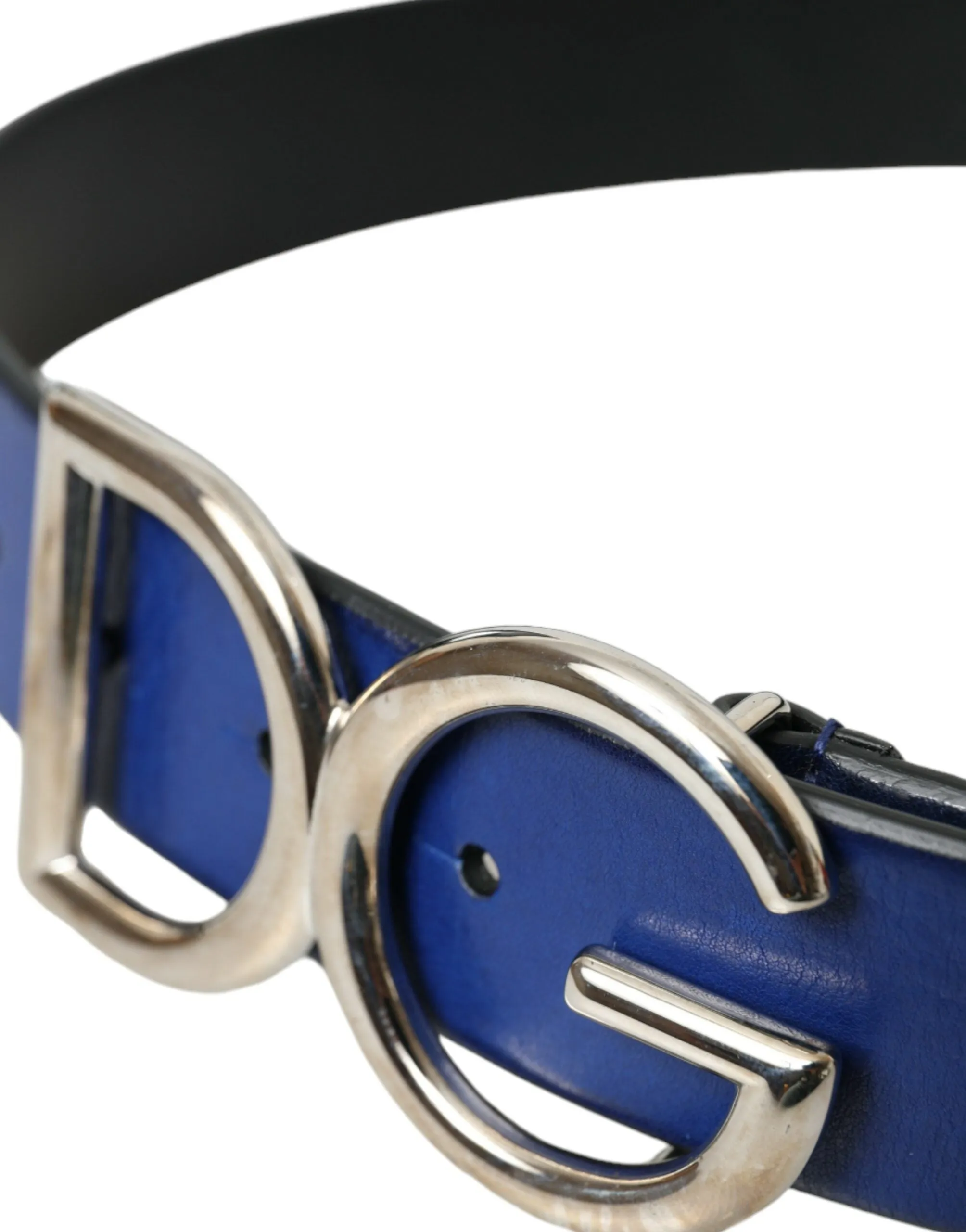 Blue Leather Silver Metal Logo Buckle Belt Men sold by Louxly product image thumbnail 4