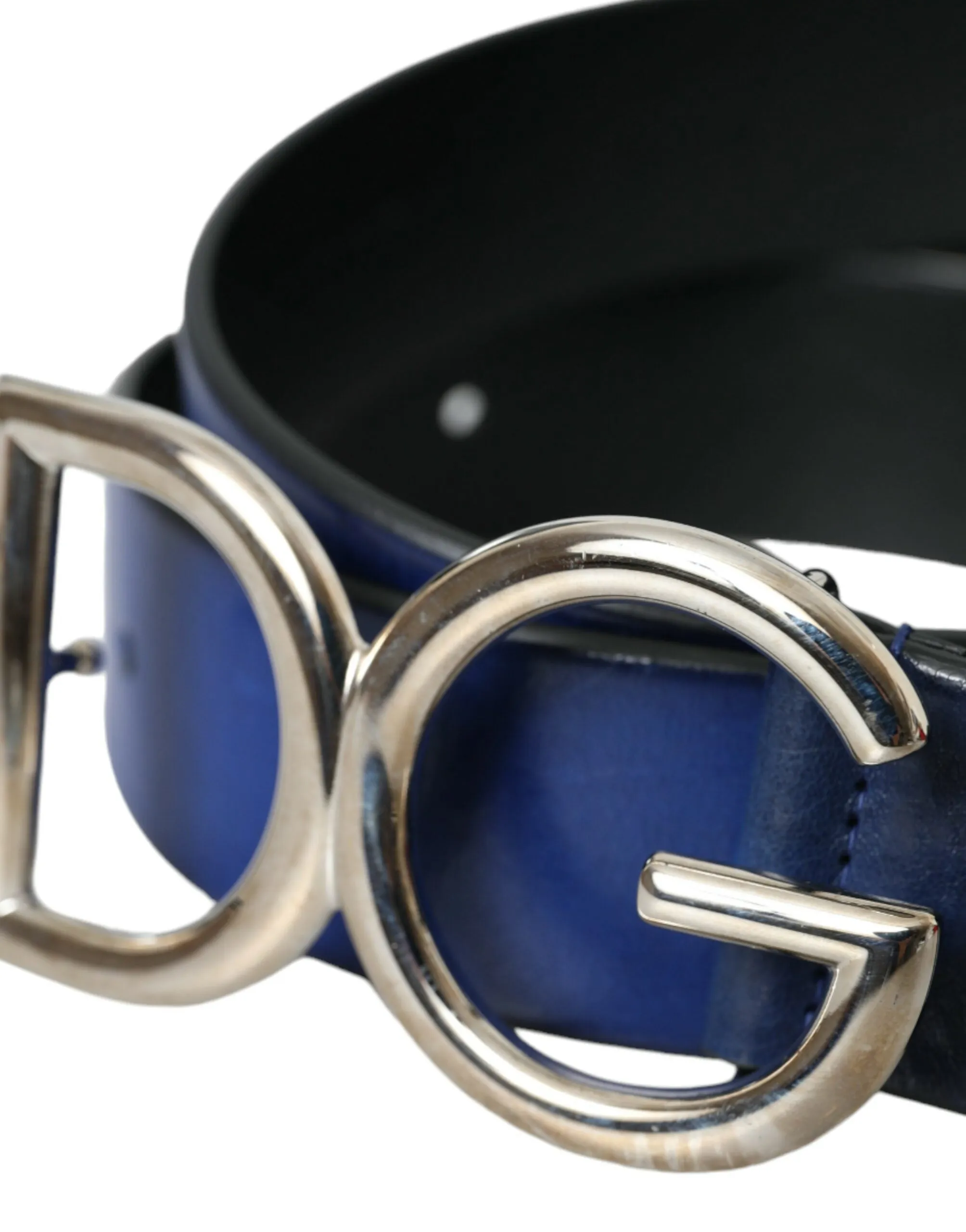 Blue Leather Silver Metal Logo Buckle Belt Men sold by Louxly product image thumbnail 2
