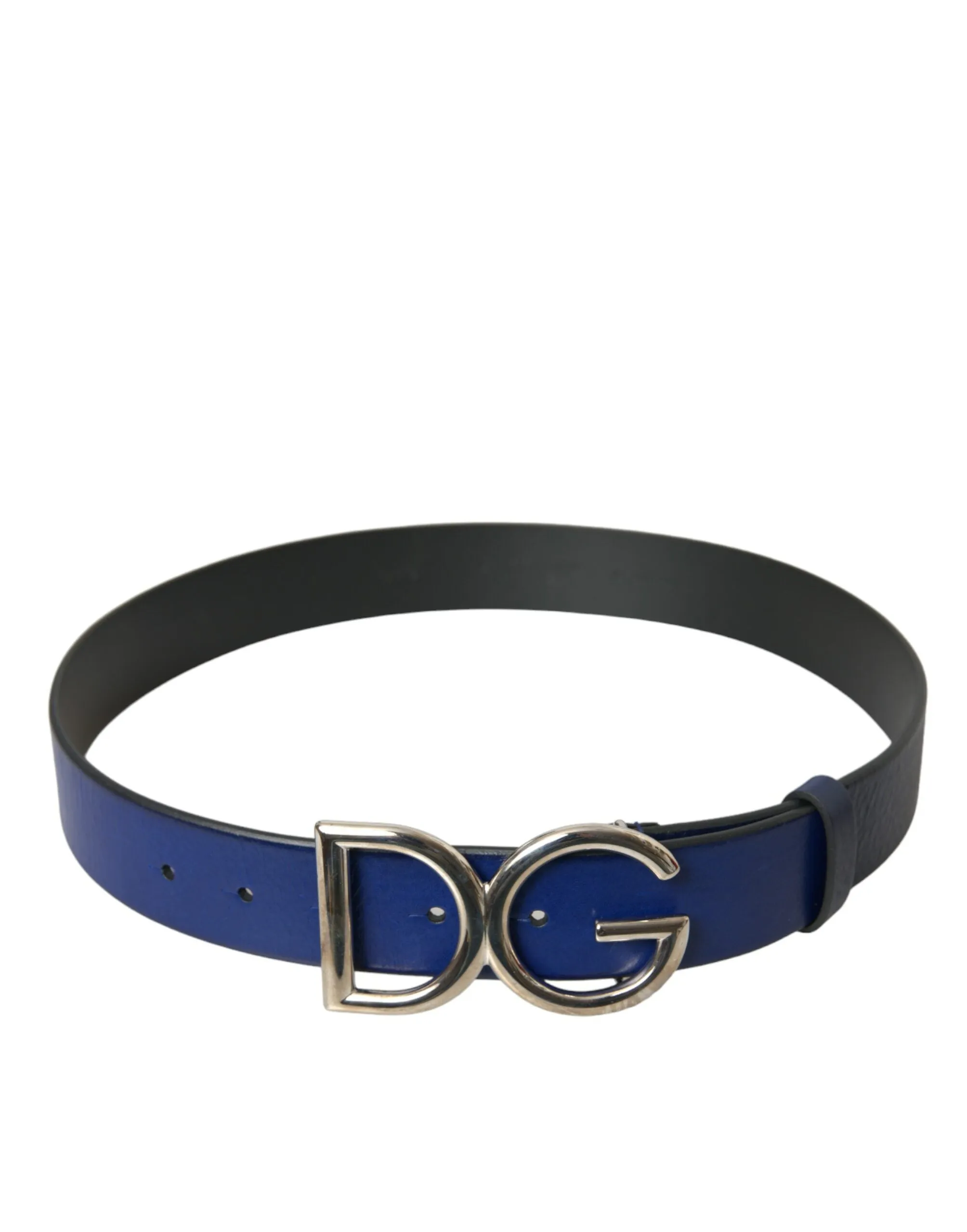 Blue Leather Silver Metal Logo Buckle Belt Men sold by Louxly product image thumbnail 3