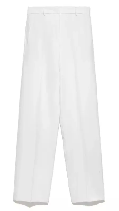 Elegant White Straight Trousers with Pockets sold by Louxly
