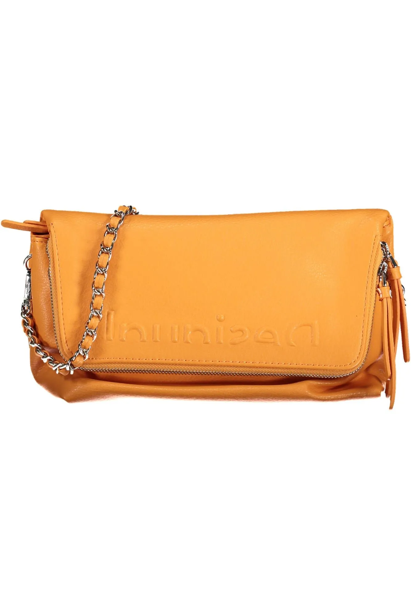 Vibrant Orange Polyurethane Handbag sold by Louxly