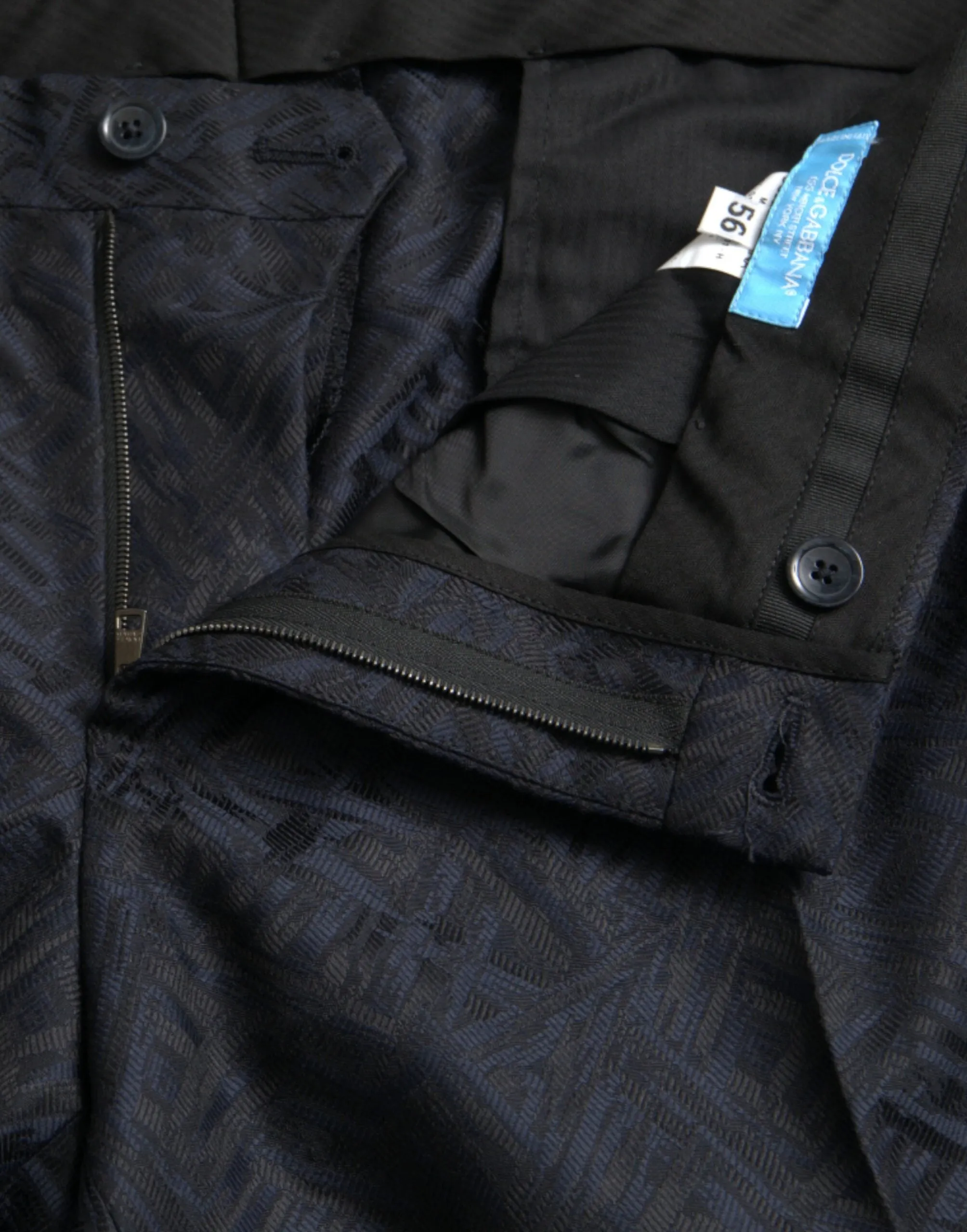 Blue Brocade Wool Skinny Men Dress Pants sold by Louxly product image thumbnail 5