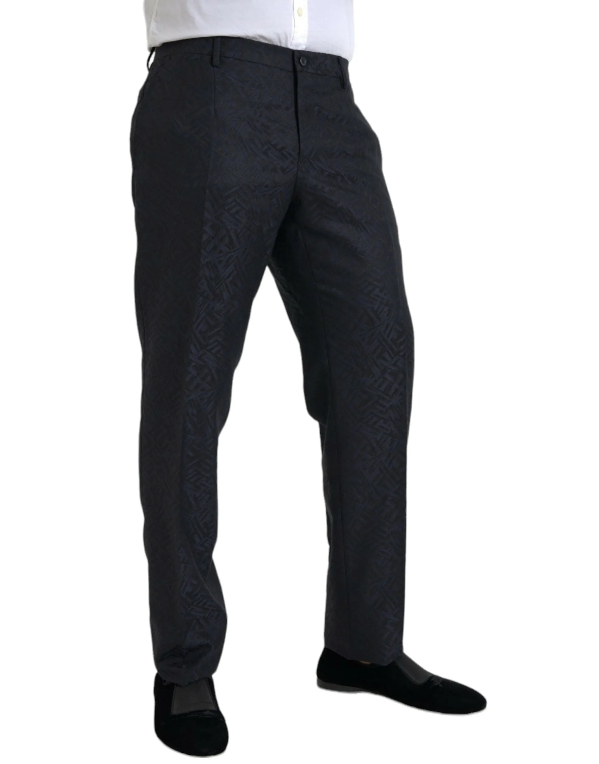 Blue Brocade Wool Skinny Men Dress Pants sold by Louxly product image thumbnail 2