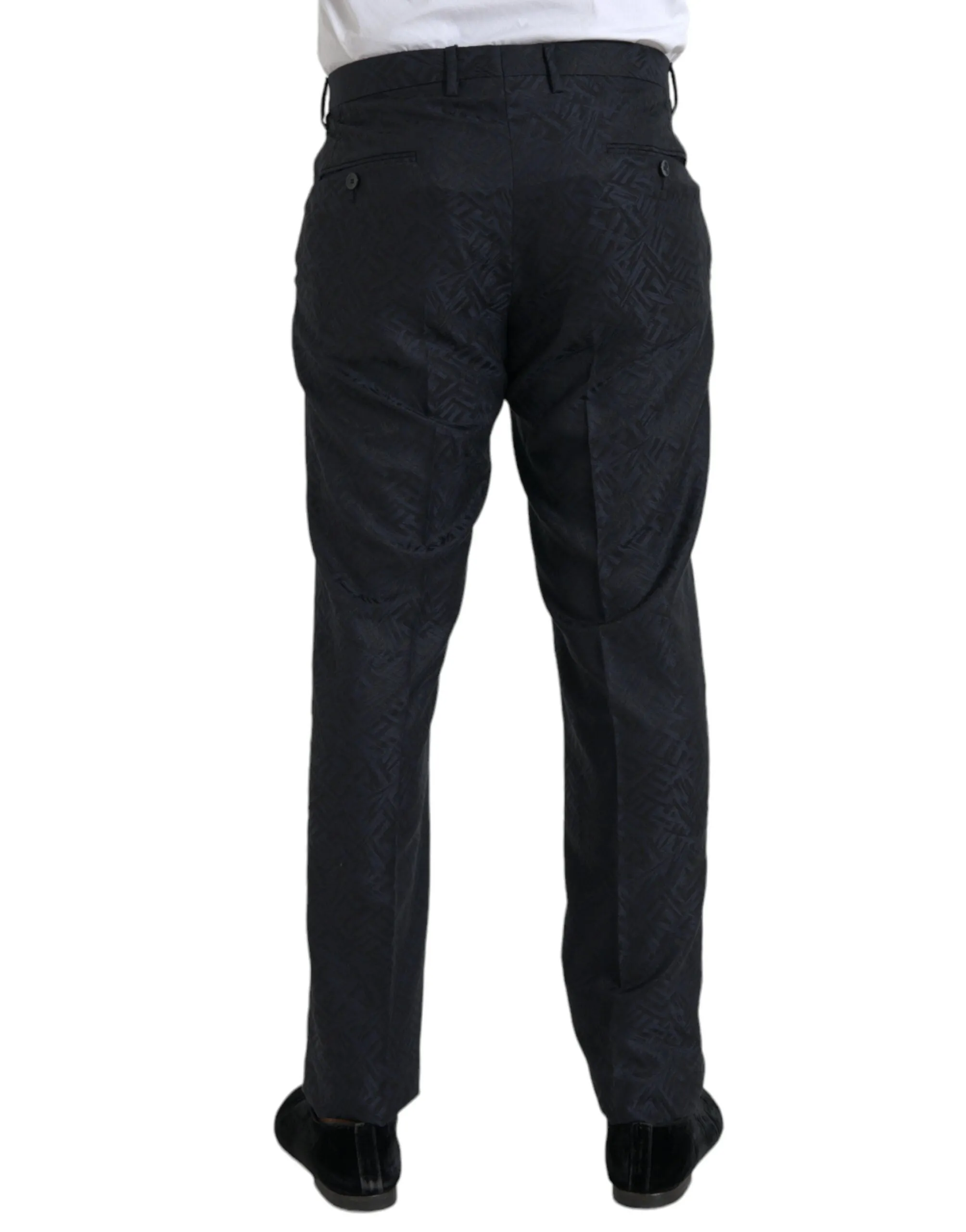 Blue Brocade Wool Skinny Men Dress Pants sold by Louxly product image thumbnail 3