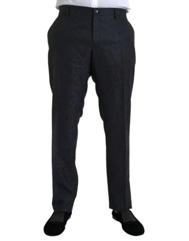 Blue Brocade Wool Skinny Men Dress Pants sold by Louxly