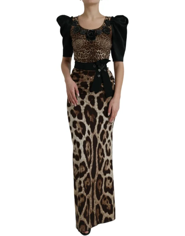 Silk Leopard Embellished Long Dress made by Louxly