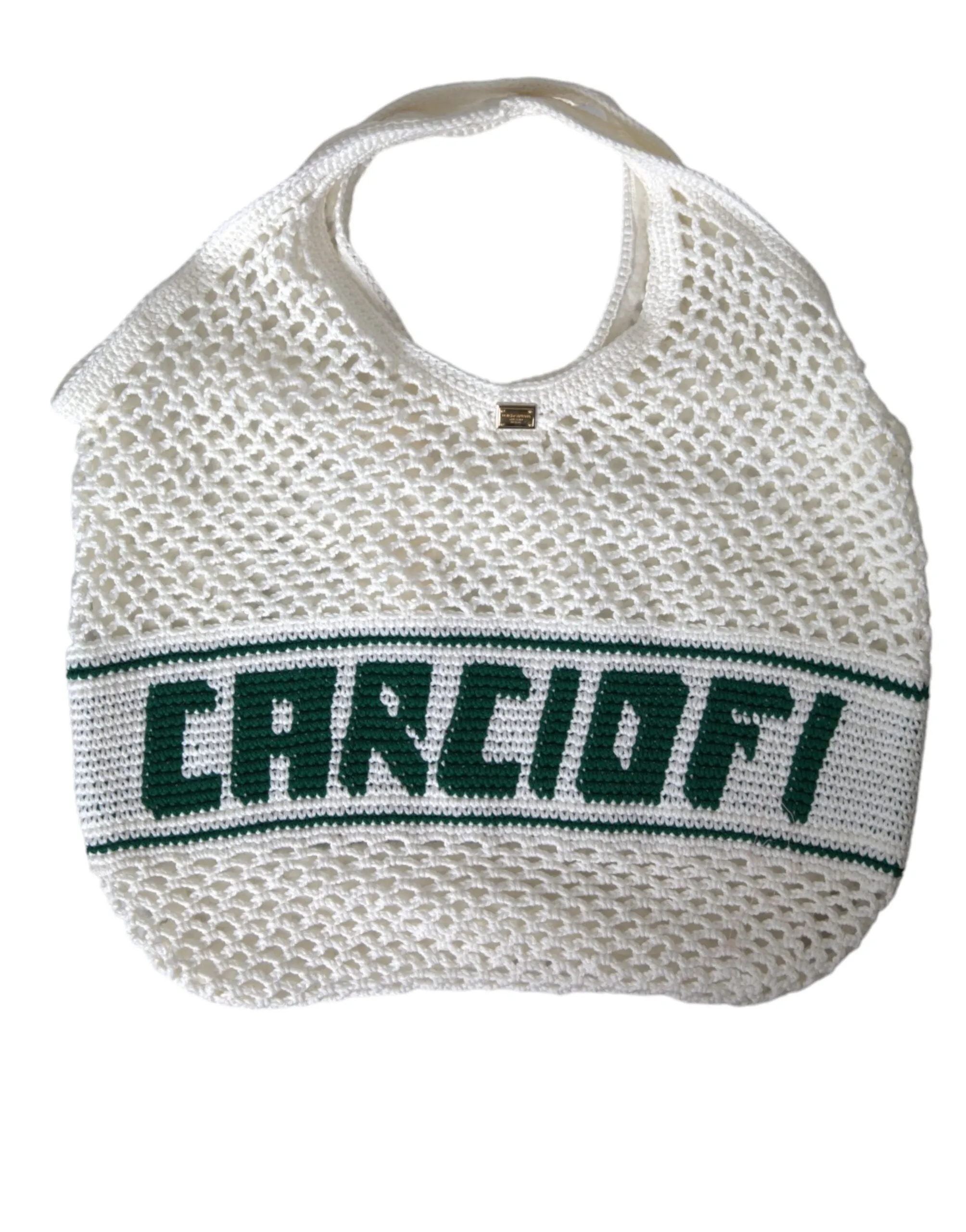 White Green Knitted Cotton Logo Shopping Tote Bag sold by Louxly product image thumbnail 2