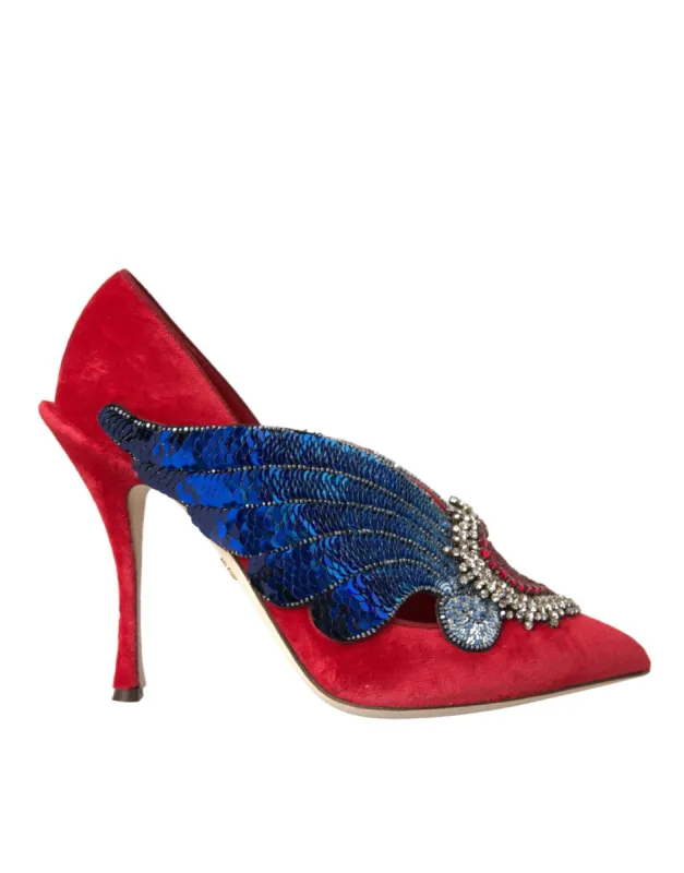 Red Velvet Sequin Crystal Heels Pumps Shoes sold by Louxly