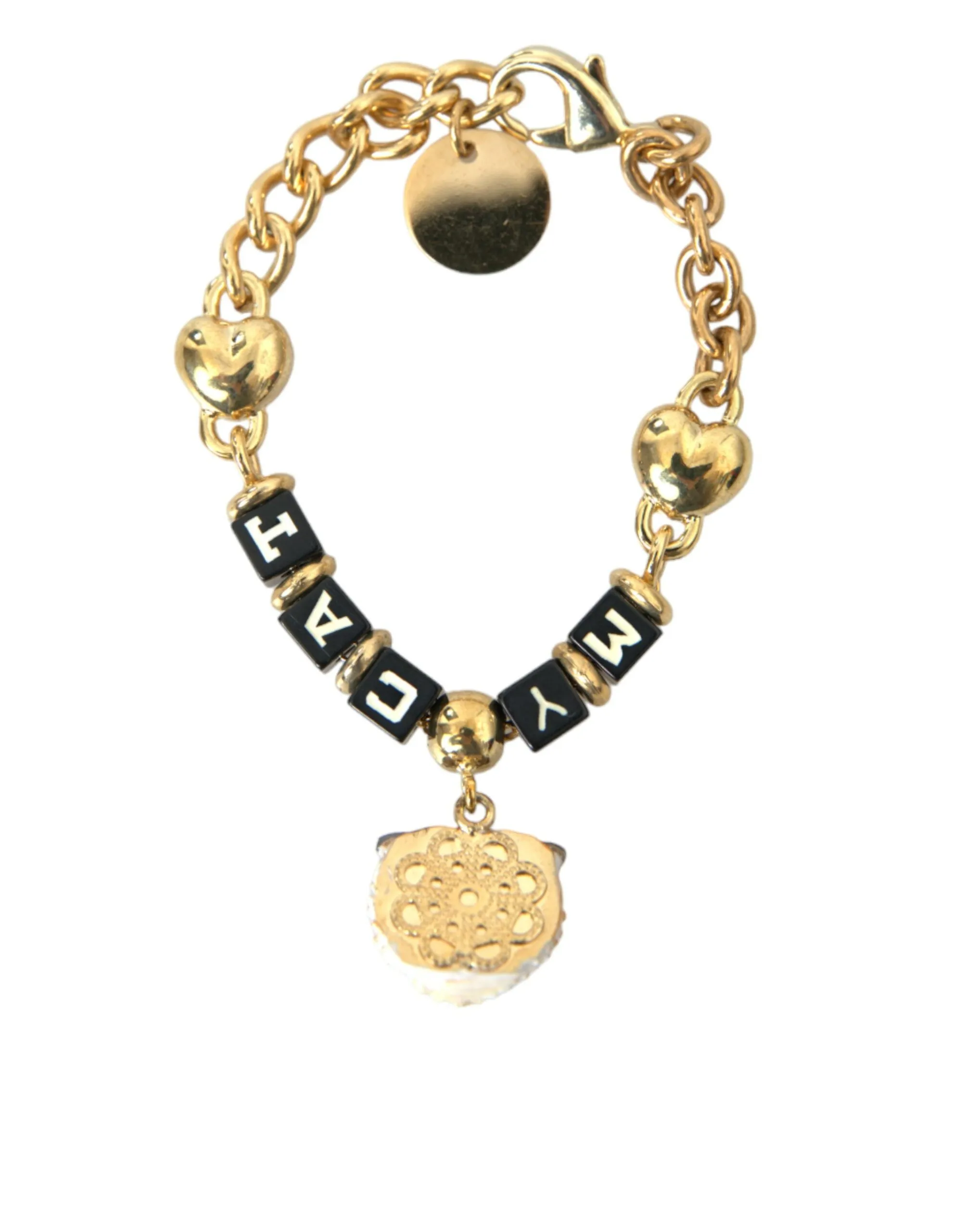 Gold Tone Brass Chain MY CAT Heart Bracelet sold by Louxly product image thumbnail 4
