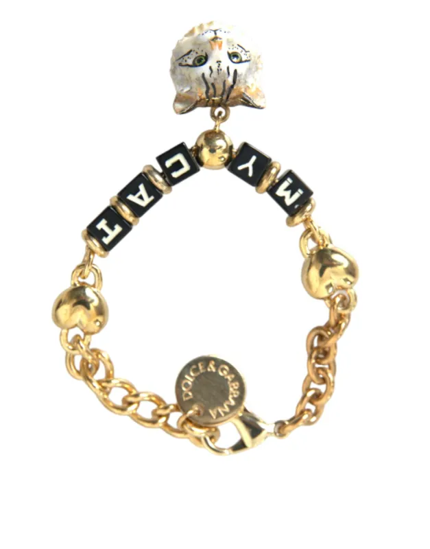 Gold Tone Brass Chain MY CAT Heart Bracelet sold by Louxly