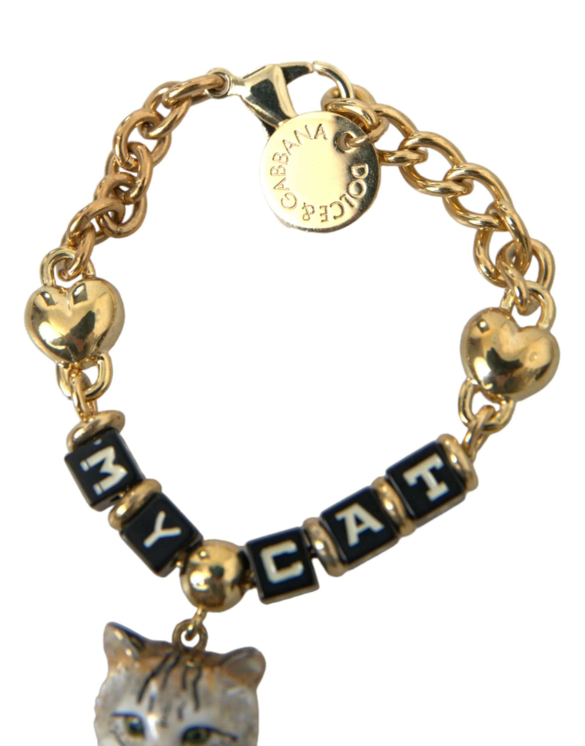 Gold Tone Brass Chain MY CAT Heart Bracelet sold by Louxly product image thumbnail 3