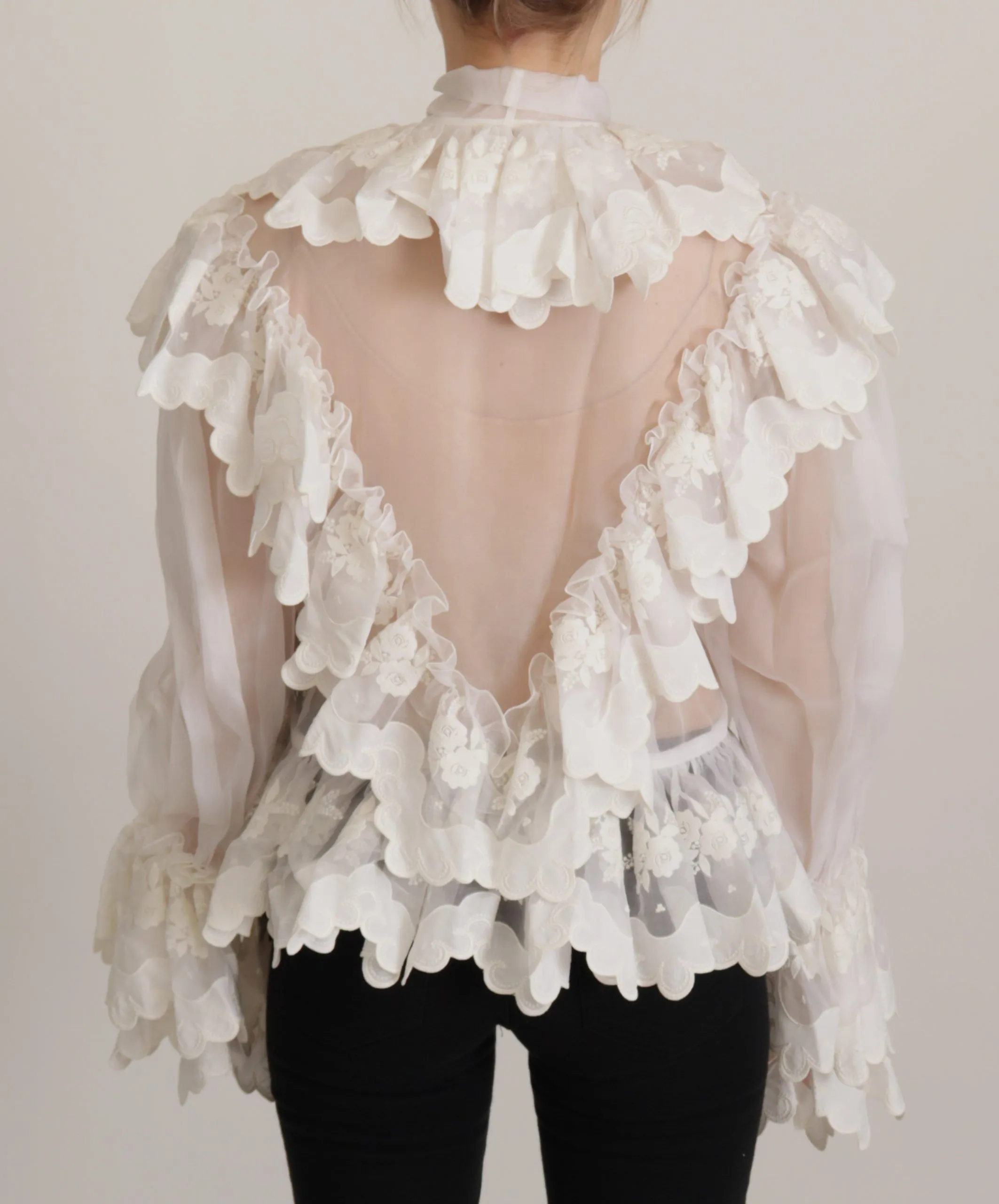 Elegant White Lace Silk-Cotton Top sold by Louxly product image thumbnail 5