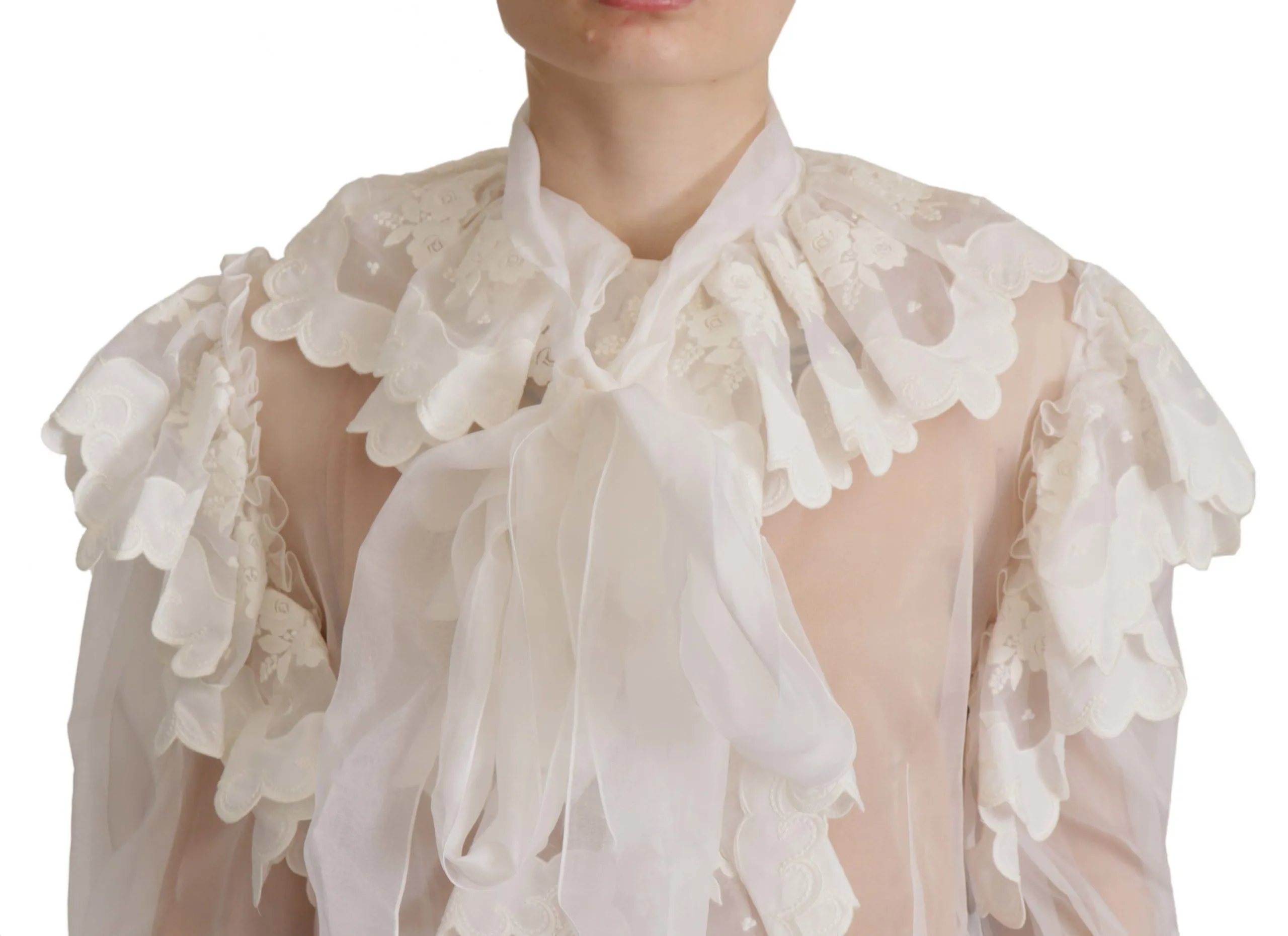 Elegant White Lace Silk-Cotton Top sold by Louxly product image thumbnail 3