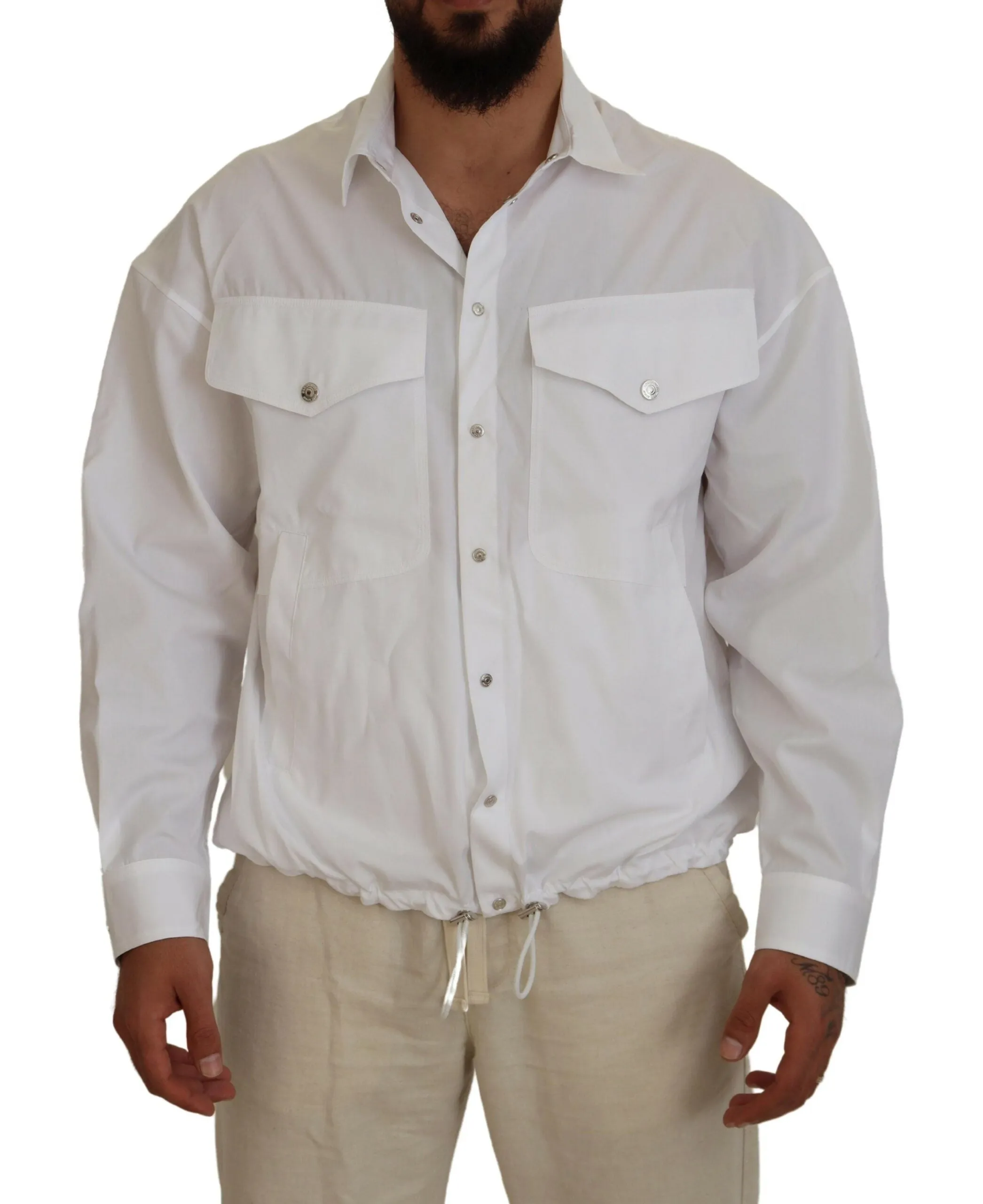 White Cotton Collared Casual Men Long Sleeves Jacket sold by Louxly