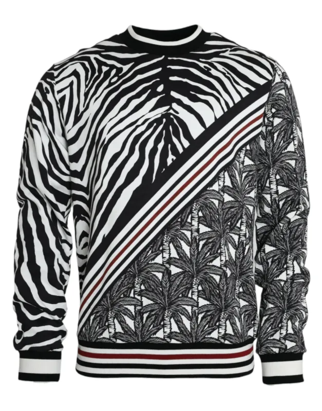 Black White Cotton Zebra Tree Crew Neck Sweater sold by Louxly