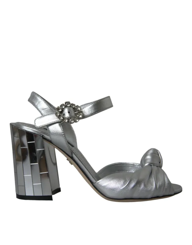Silver Lambskin Leather Heels Sandals Shoes sold by Louxly